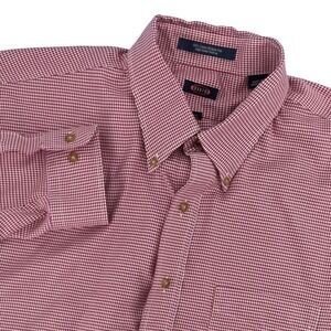 Overton Button Down Shirt Mens XL Red White Houndstooth Long Sleeve Preppy